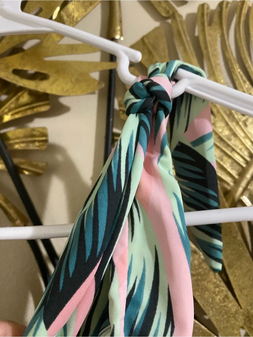Pink Tropical Leaf One-Piece Swimsuit with Green Palm Print